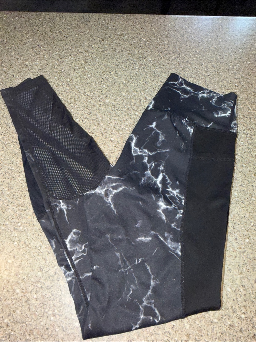 BuffBunny Black Marble Print Leggings with Side Mesh Panel